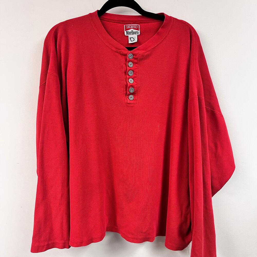 Vintage 1990's Marlboro long sleeve red waffle knit henley XXL 100% cotton